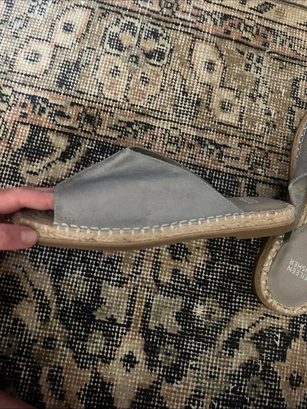 Eileen Fisher Gray Suede Espadrille Slip-On Sandals